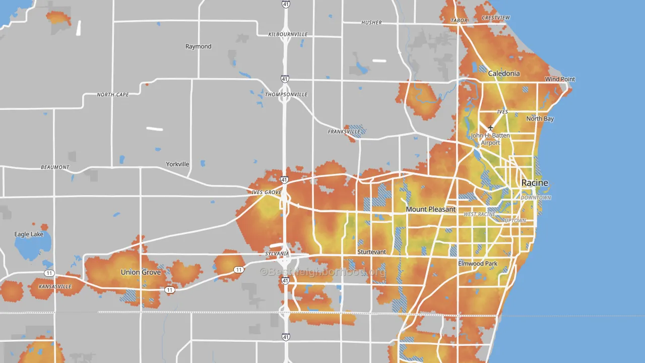 Bike Grade map of Racine County, WI