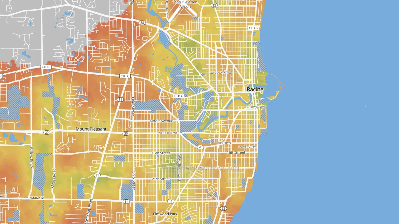 Bike Grade map of Racine, WI