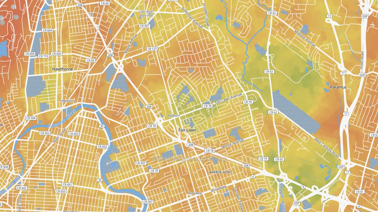 Bike Grade map of Radburn, Fair Lawn, NJ