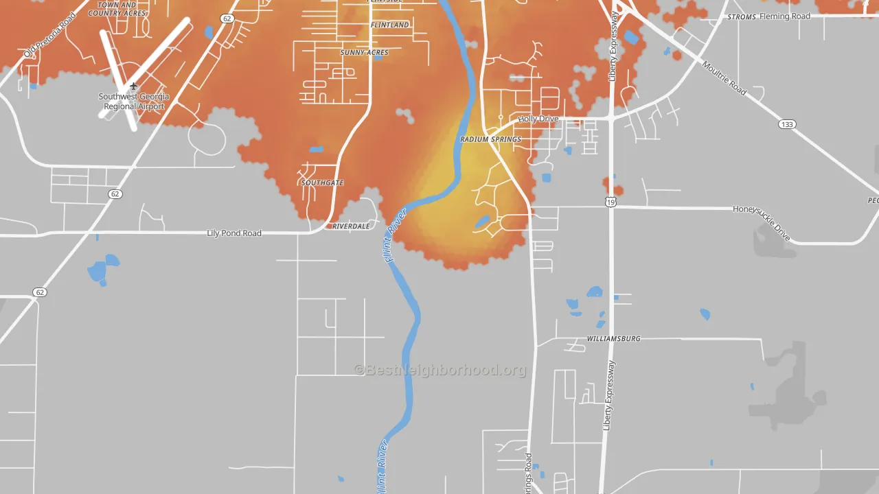 Bike Grade map of Radium Springs, GA