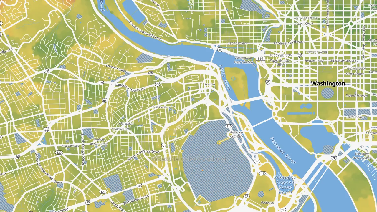 Bike Grade map of Radnor-Ft Myer Heights, Arlington, VA