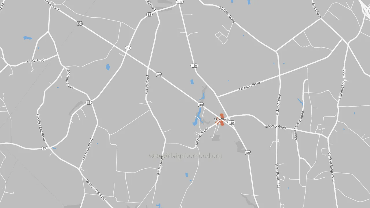 Bike Grade map of Raemon, NC
