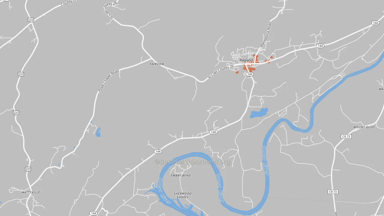 Bike Grade map of Ragland, AL
