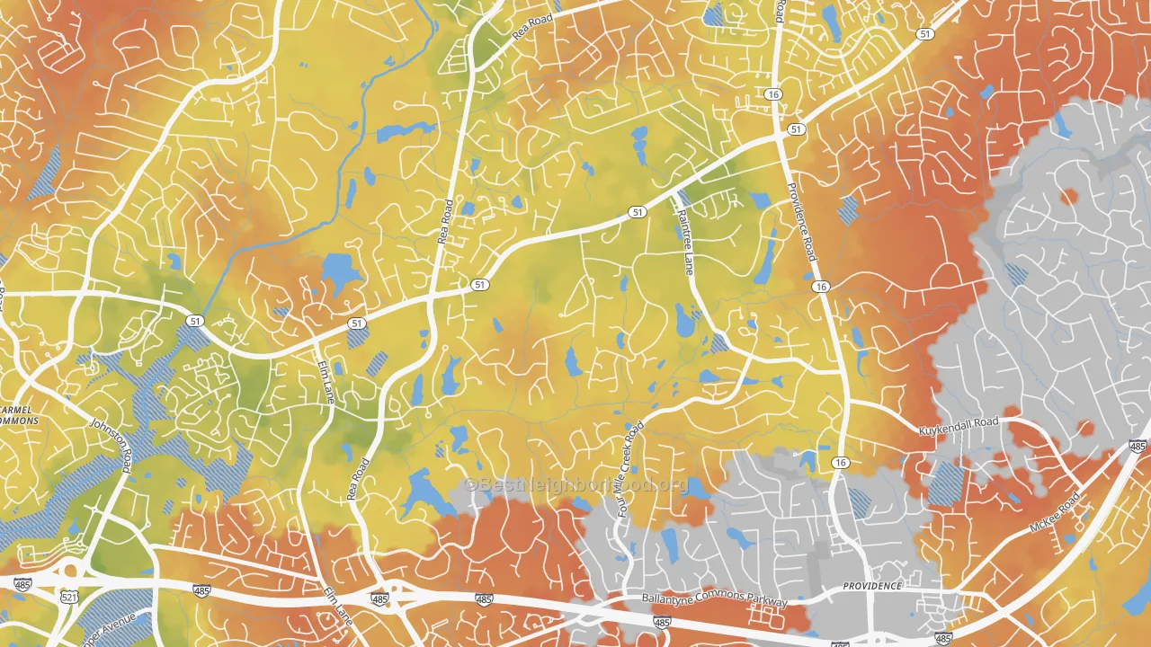 Bike Grade map of Rain Tree, Charlotte, NC