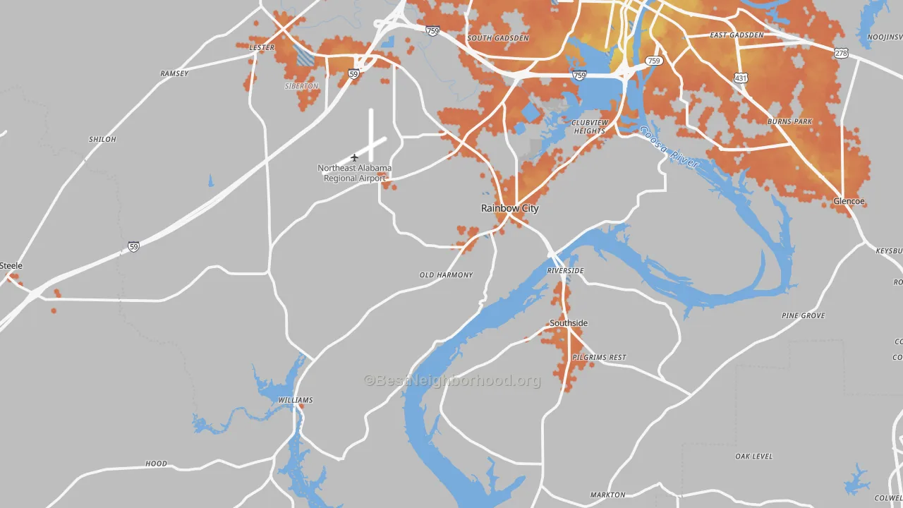 Bike Grade map of Rainbow City, AL