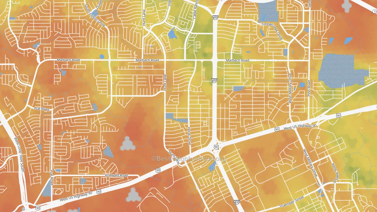 Bike Grade map of Rainbow Hills, San Antonio, TX