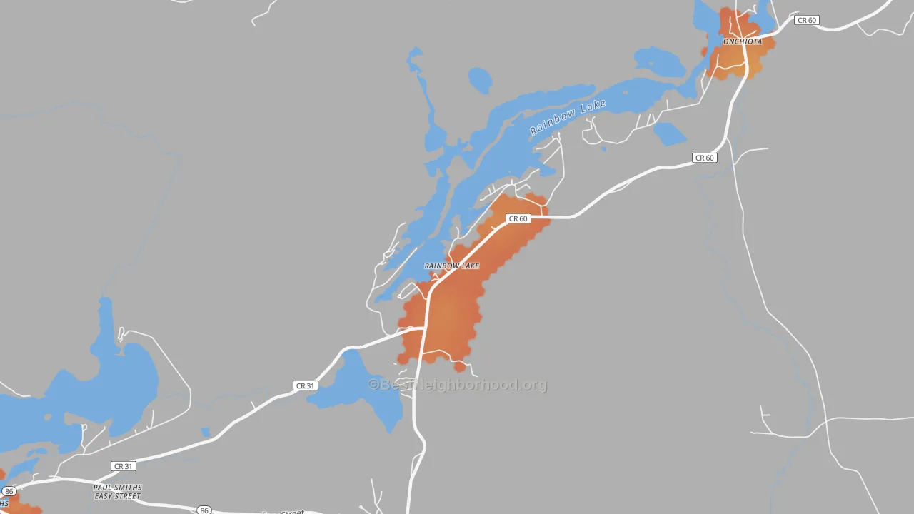 Bike Grade map of Rainbow Lake, NY
