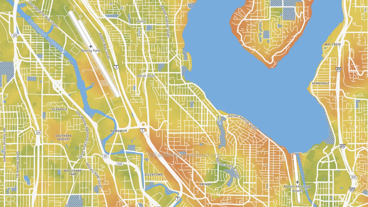 Bike Grade map of Rainier Beach, Seattle, WA