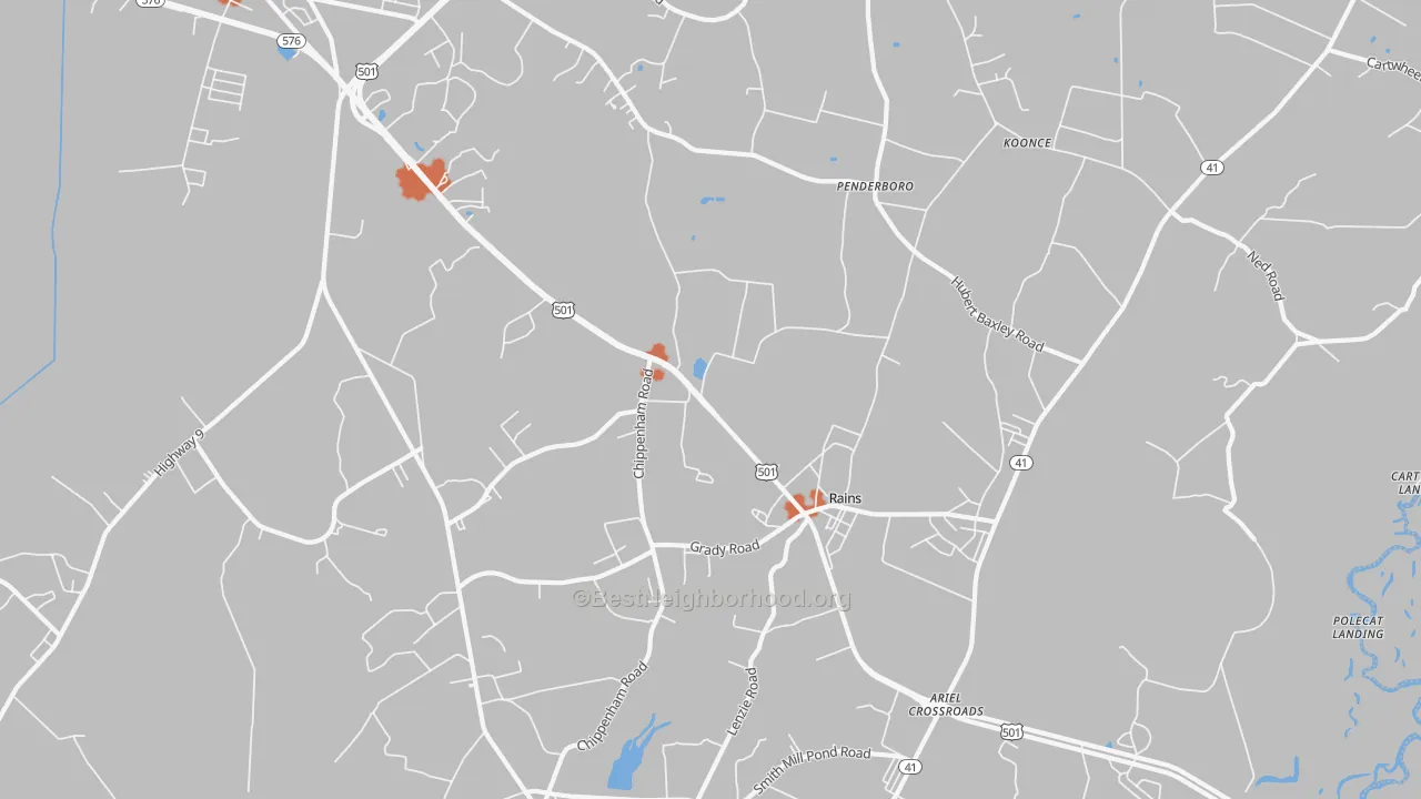 Bike Grade map of Rains, SC