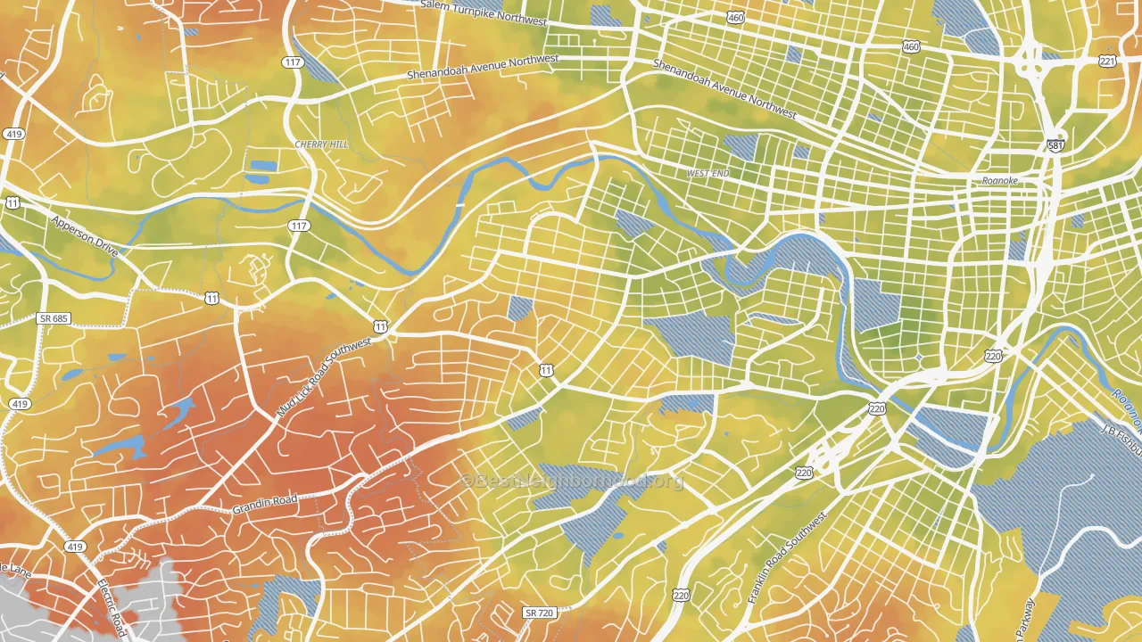 Bike Grade map of Raleigh Court, Roanoke, VA