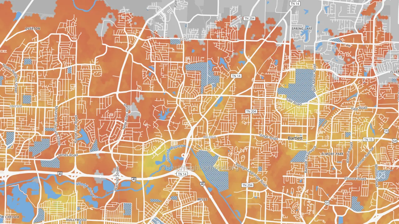 Bike Grade map of Raleigh, Memphis, TN
