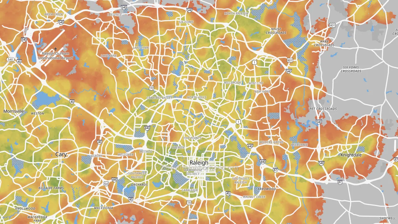 Bike Grade map of Raleigh, NC