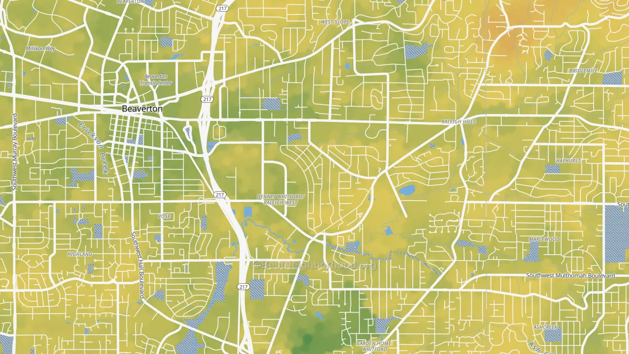 Bike Grade map of Raleigh West, Beaverton, OR