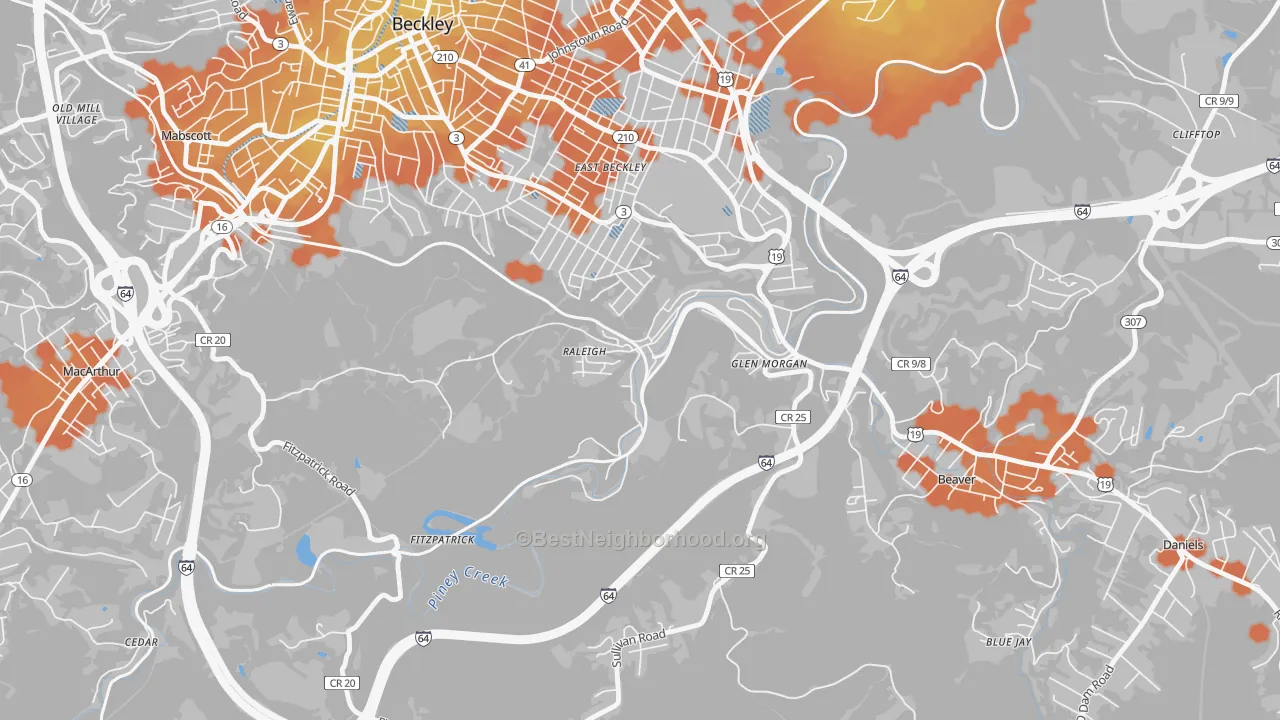 Bike Grade map of Raleigh, WV