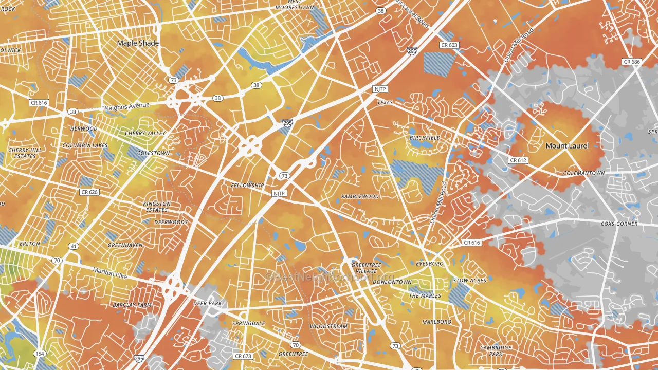 Bike Grade map of Ramblewood, NJ