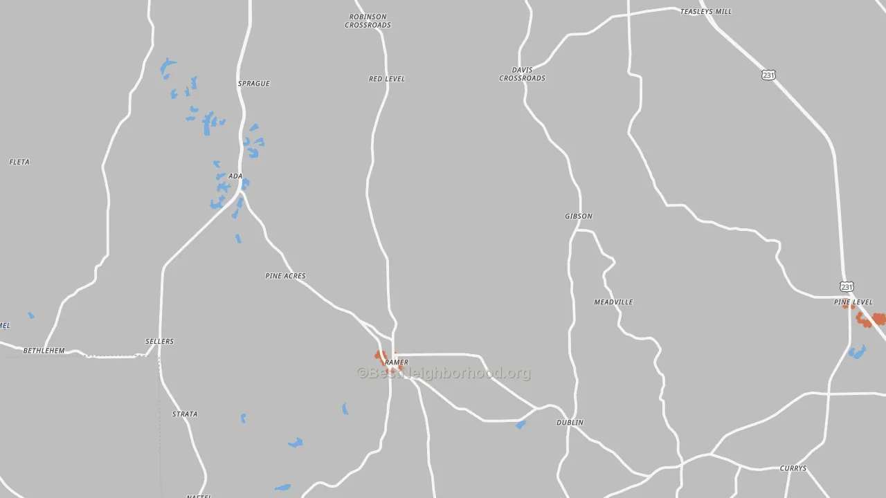 Bike Grade map of Ramer, AL