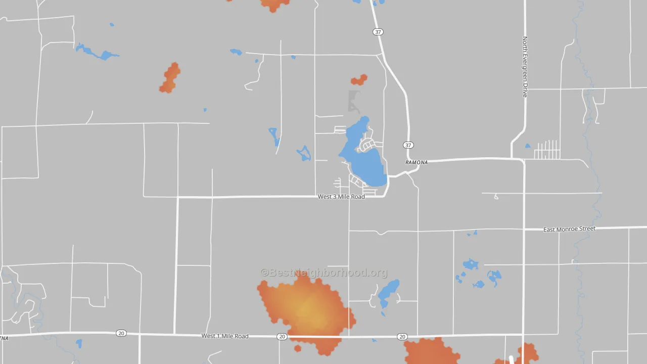 Bike Grade map of Ramona, MI