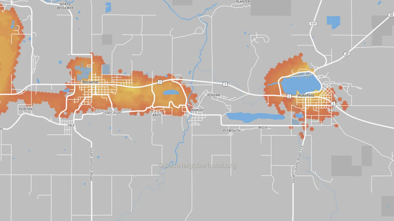 Bike Grade map of Ramsay, MI