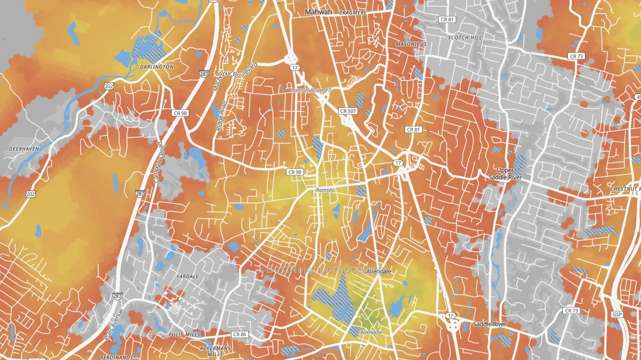 Bike Grade map of Ramsey, NJ