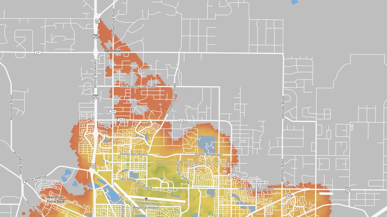 Bike Grade map of Ranchettes, WY