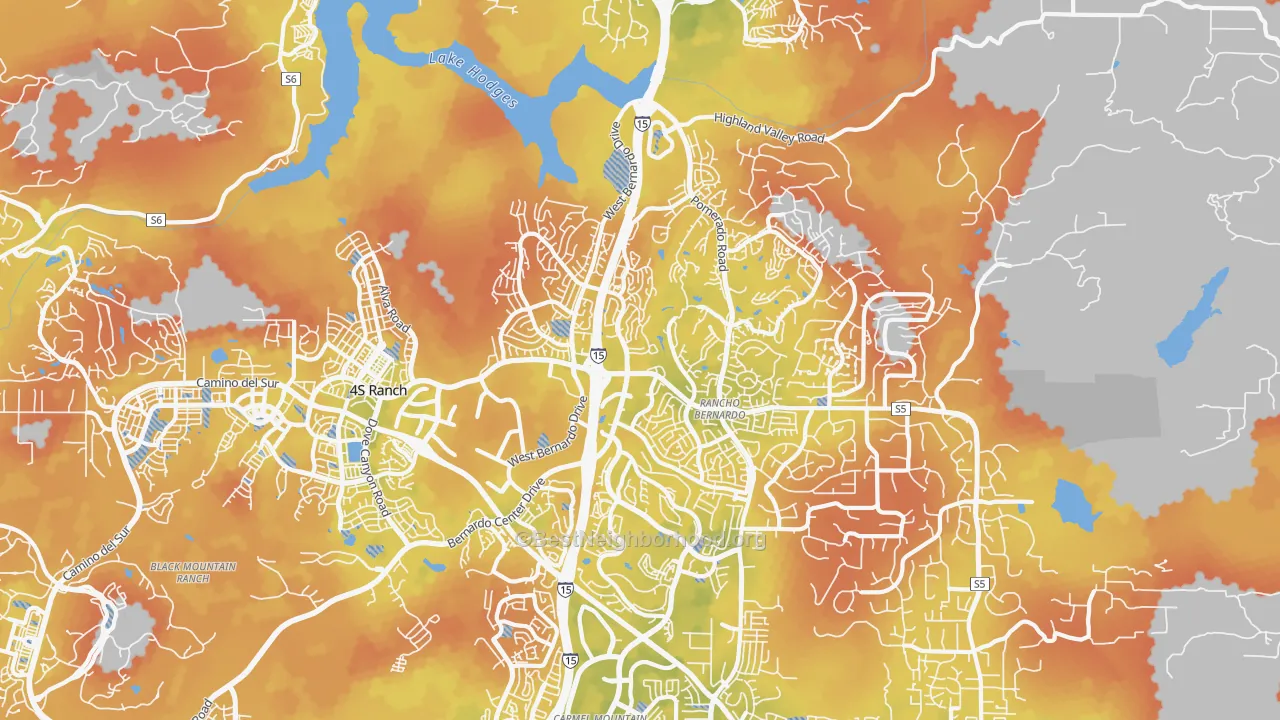 Bike Grade map of Rancho Bernadino, San Diego, CA