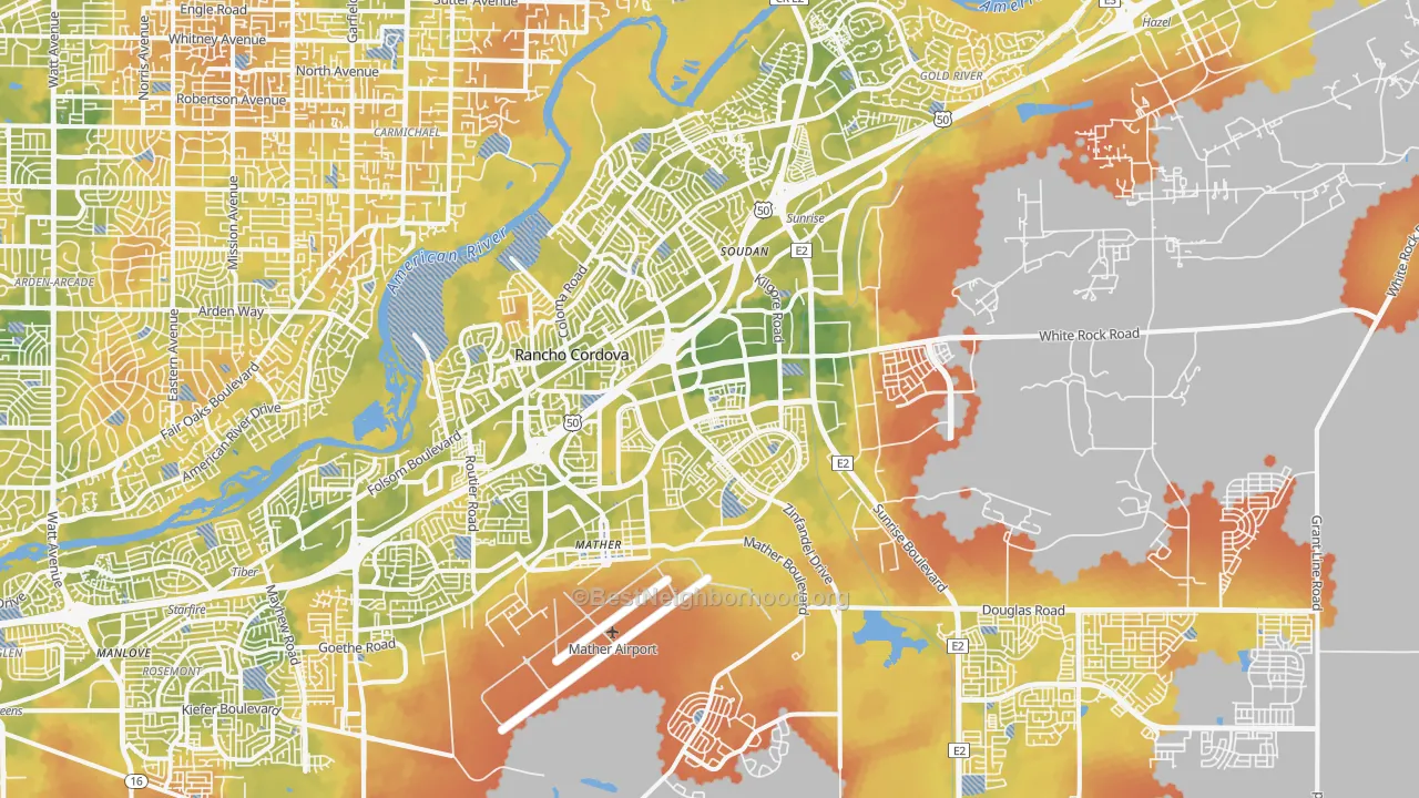 Bike Grade map of Rancho Cordova, CA