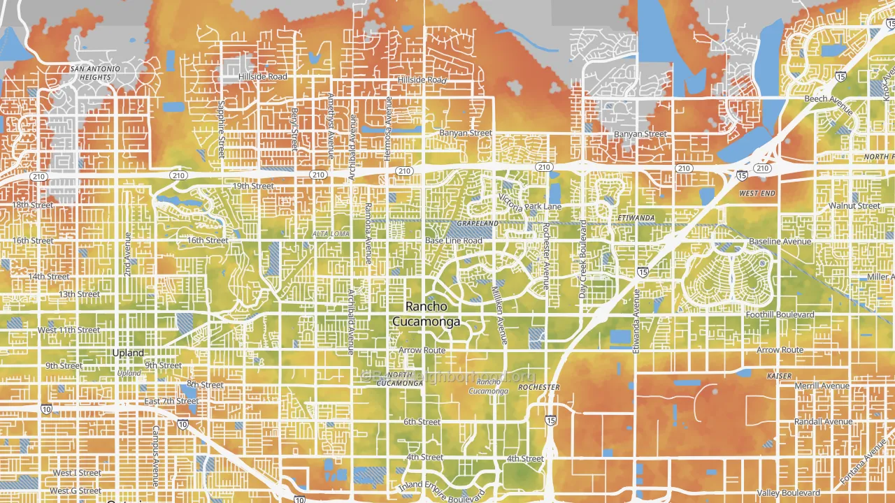 Bike Grade map of Rancho Cucamonga, CA