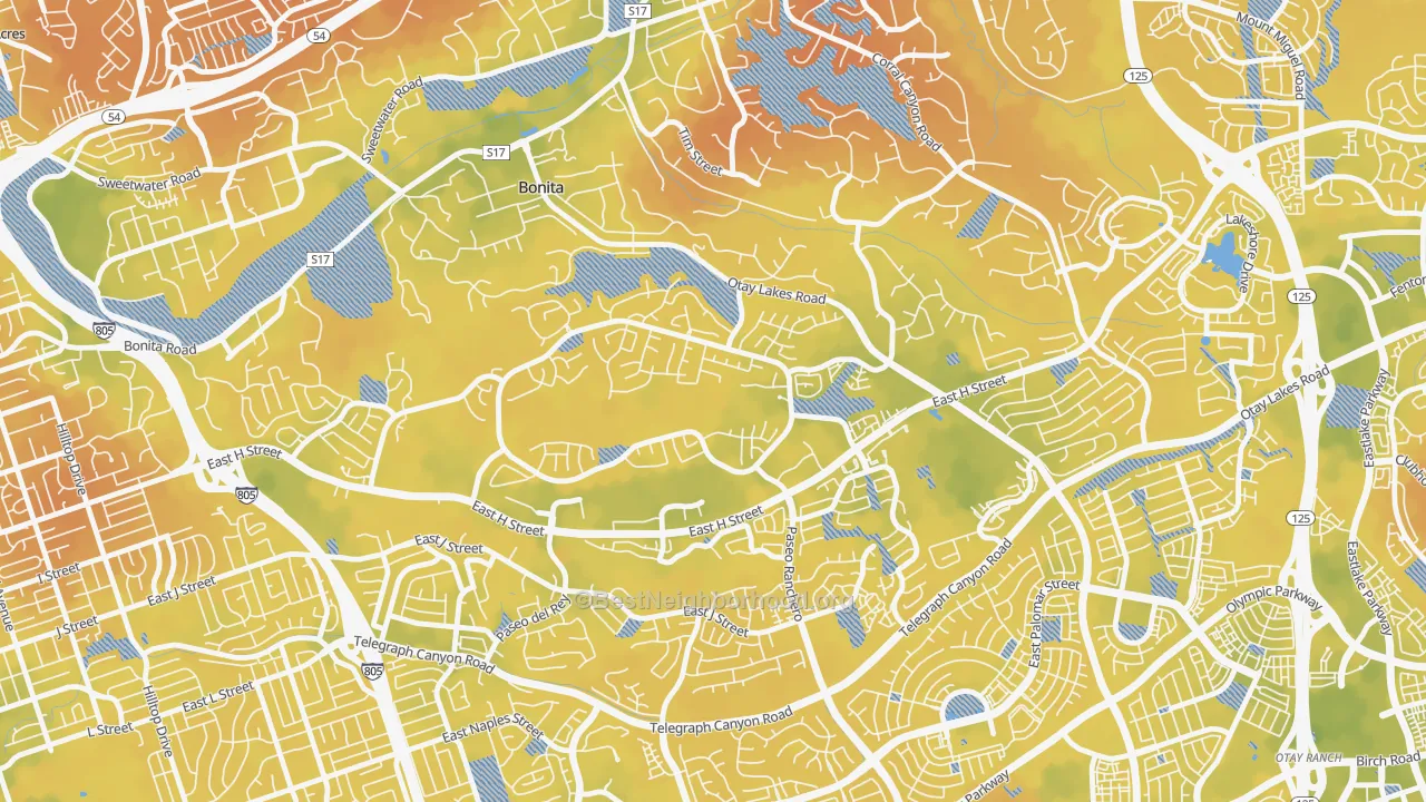 Bike Grade map of Rancho del Rey, Chula Vista, CA