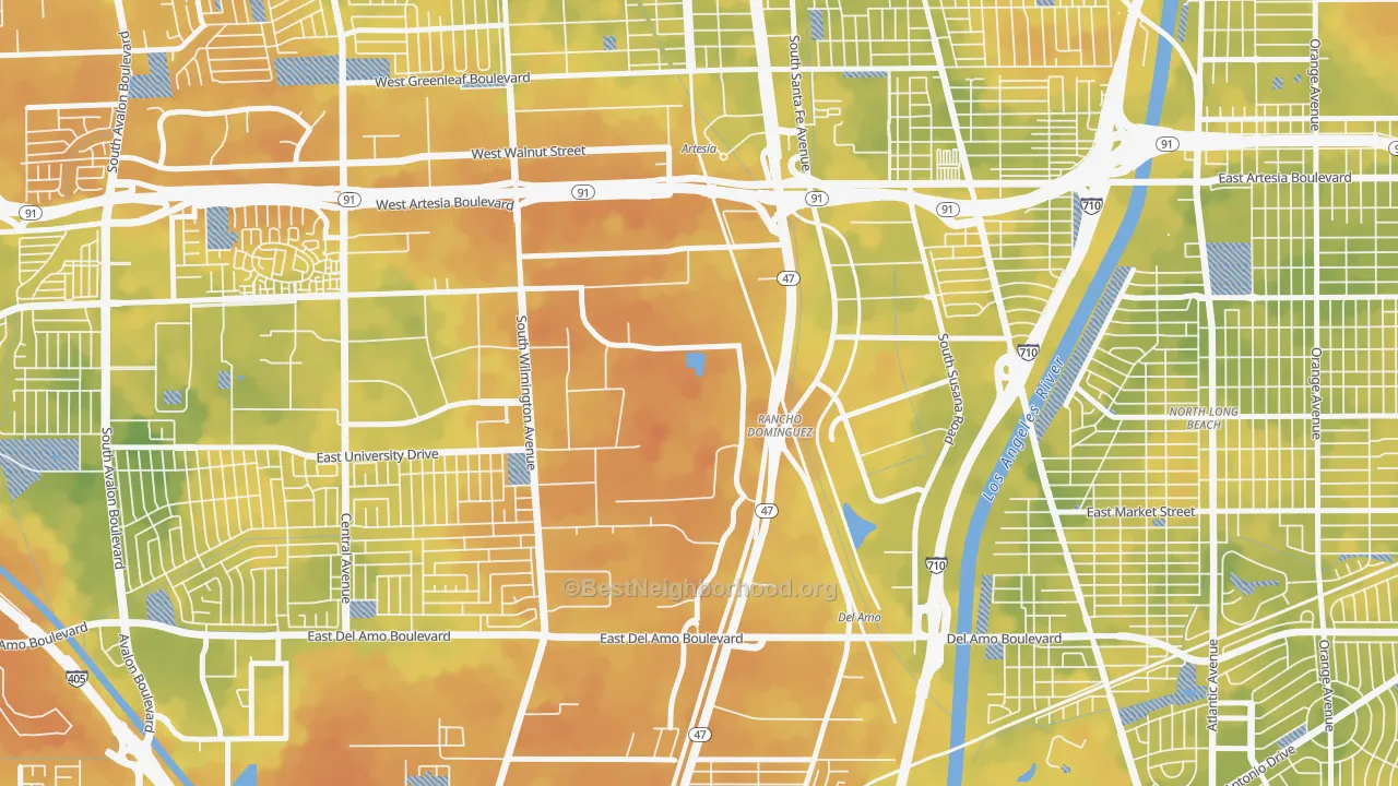 Bike Grade map of Rancho Dominguez, Compton, CA