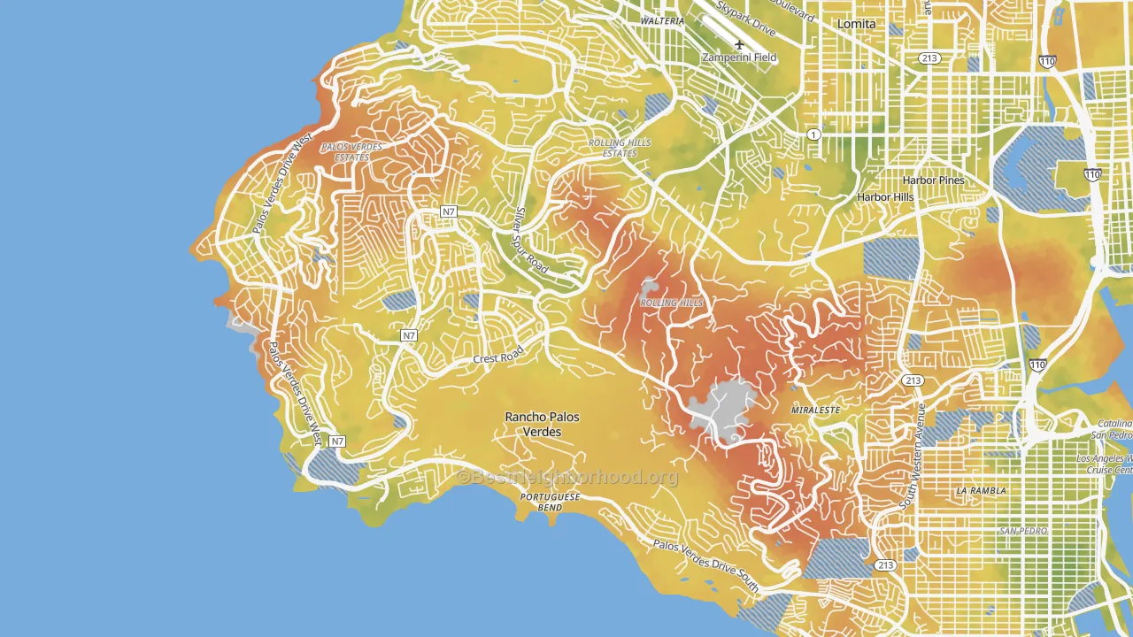 Bike Grade map of Rancho Palos Verdes, CA