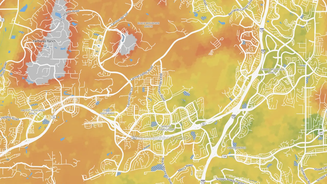 Bike Grade map of Rancho Penasquitos, San Diego, CA