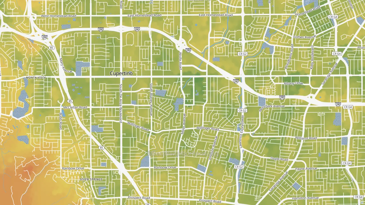 Bike Grade map of Rancho Rinconada, Cupertino, CA