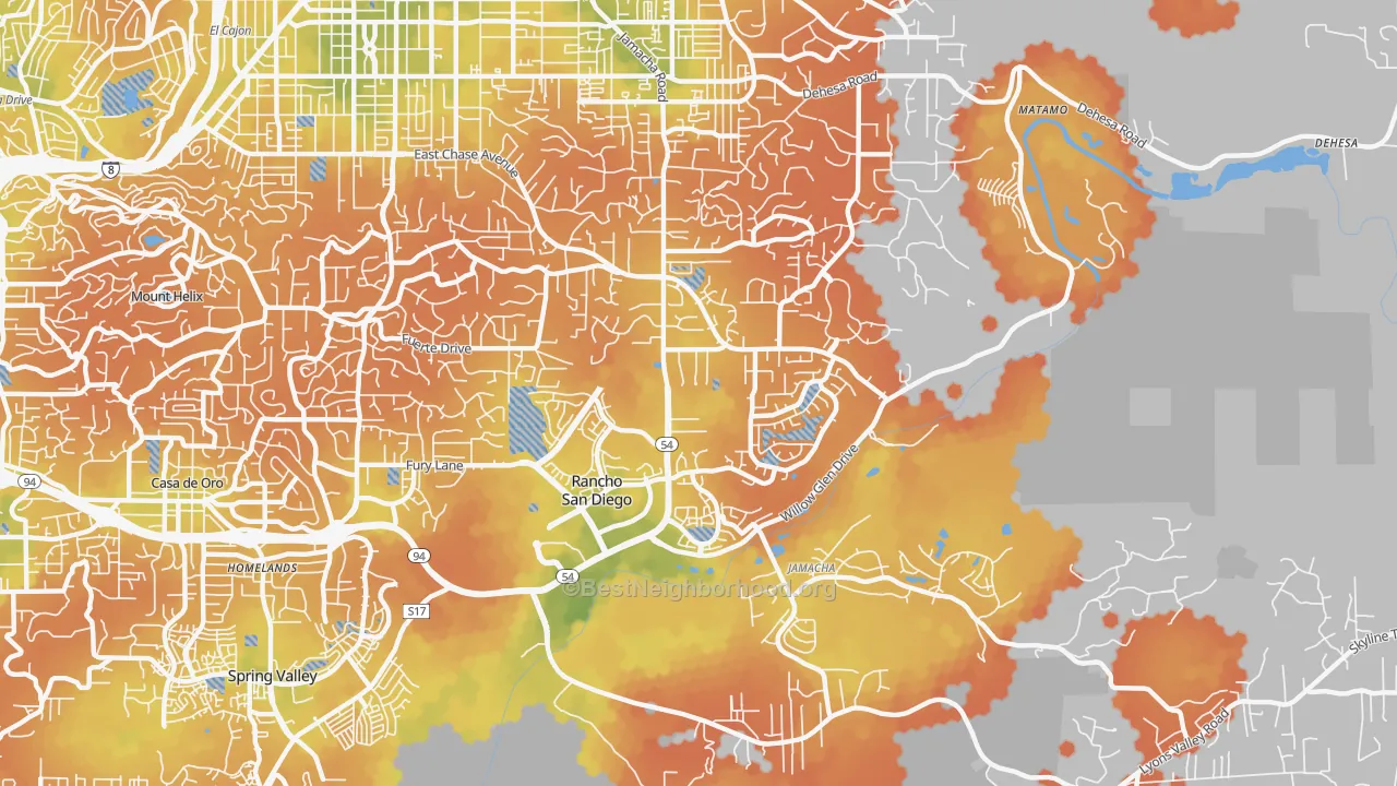 Bike Grade map of Rancho San Diego, CA