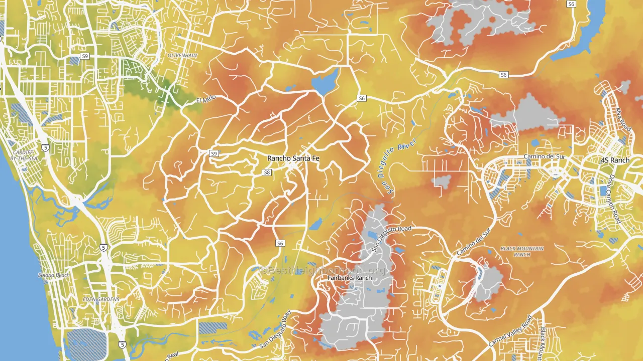 Bike Grade map of Rancho Santa Fe, CA