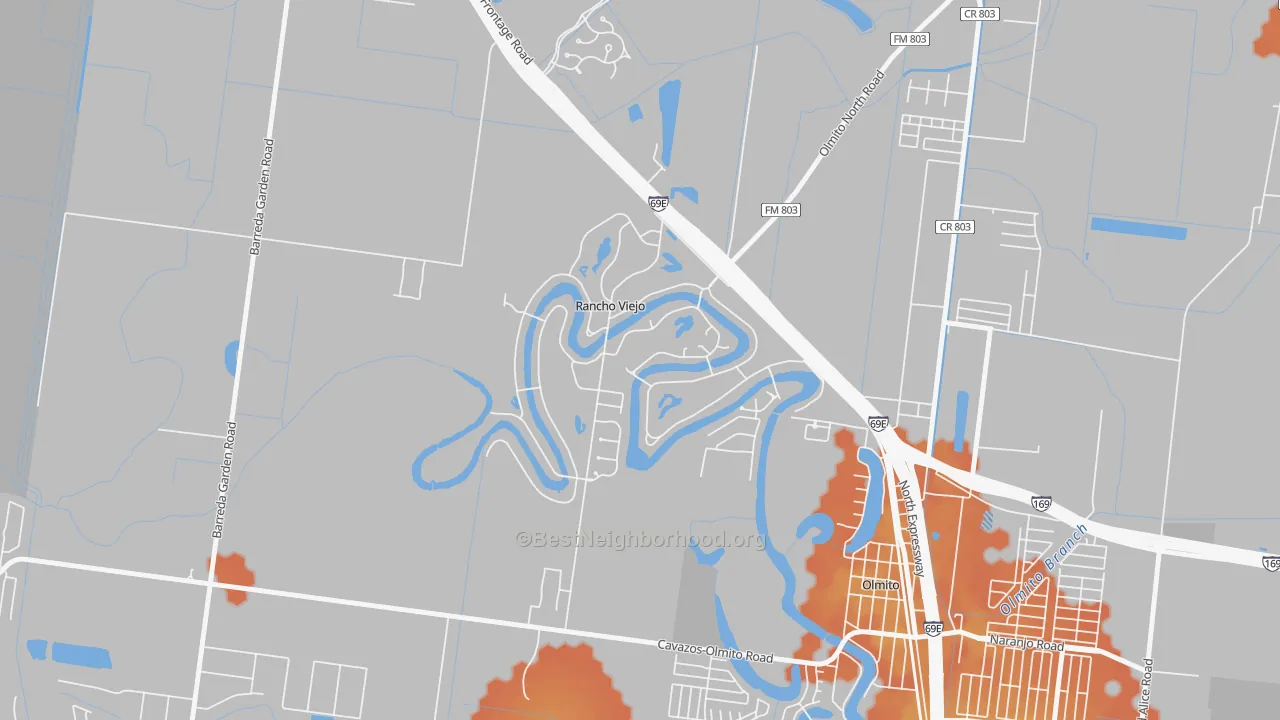 Bike Grade map of Rancho Viejo, TX