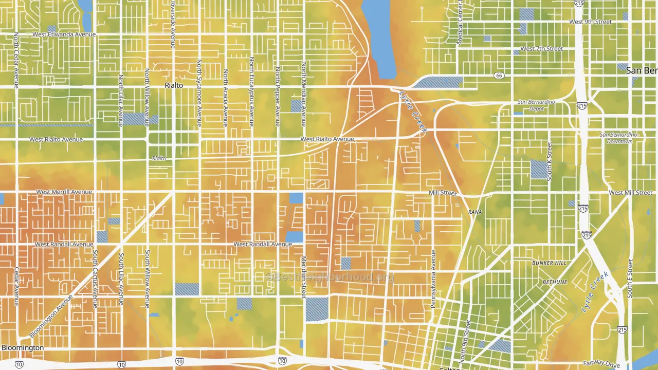 Bike Grade map of Rancho West, San Bernardino, CA