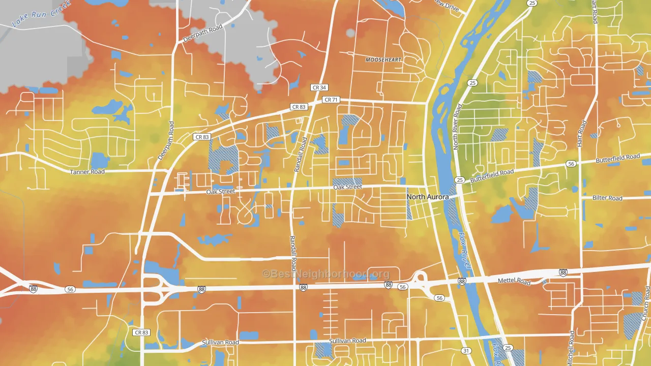 Bike Grade map of Randall Hills, North Aurora, IL