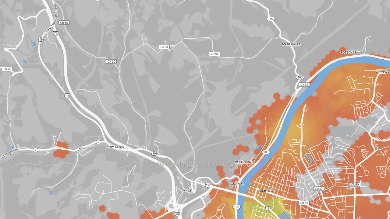 Bike Grade map of Randall, WV