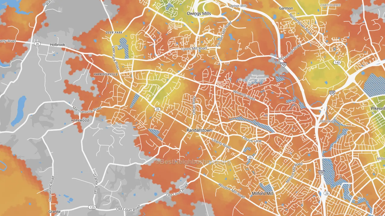 Bike Grade map of Randallstown, MD