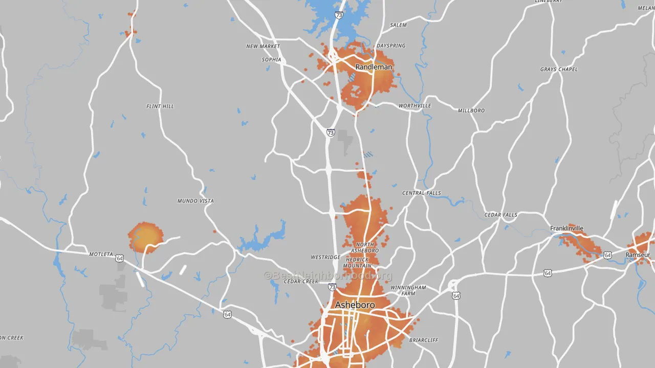 Bike Grade map of Randolph County, NC
