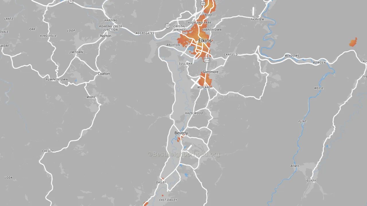Bike Grade map of Randolph County, WV