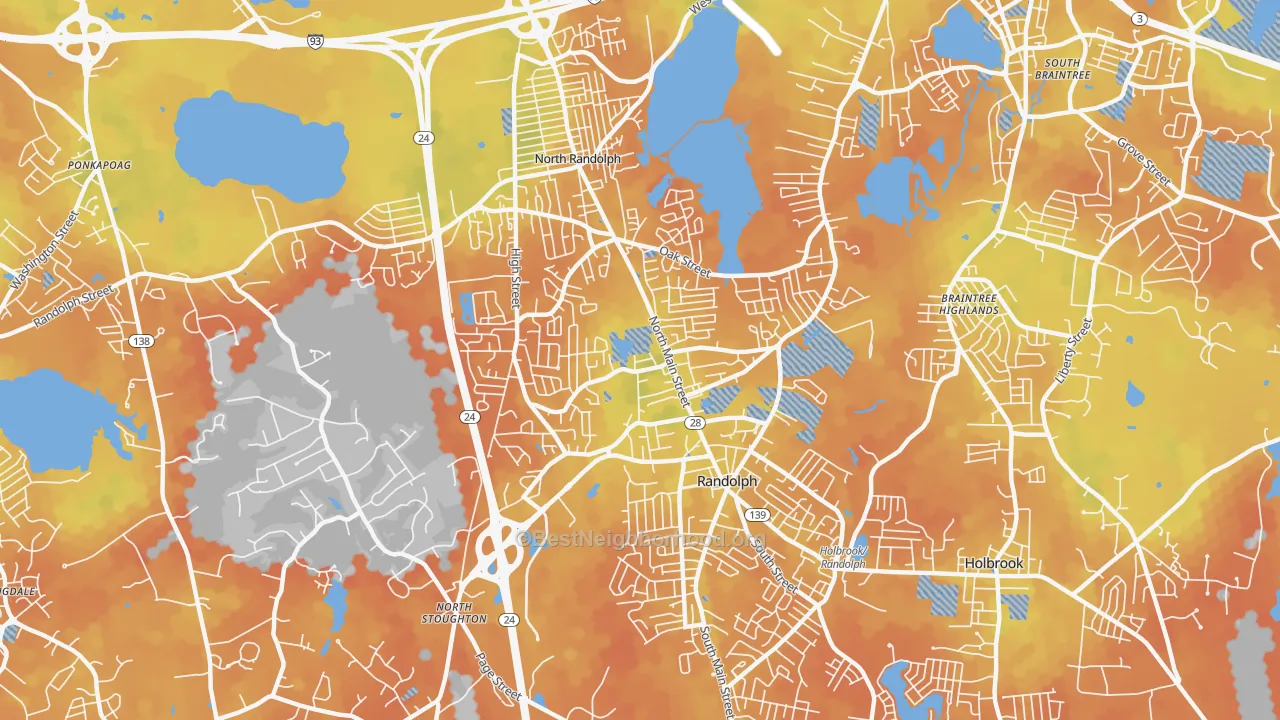 Bike Grade map of Randolph, MA