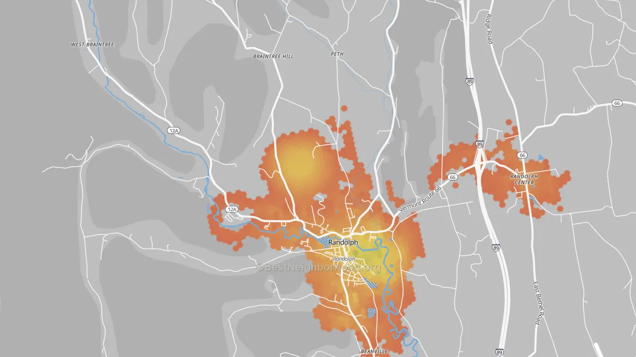 Bike Grade map of Randolph, VT