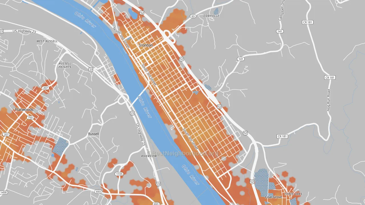 Bike Grade map of Rankin Historic District, Ironton, OH