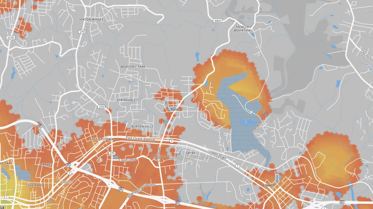 Bike Grade map of Ranlo, NC