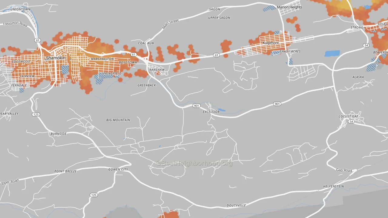 Bike Grade map of Ranshaw, PA