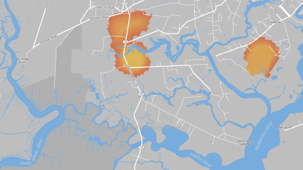 Bike Grade map of Rantowles, SC