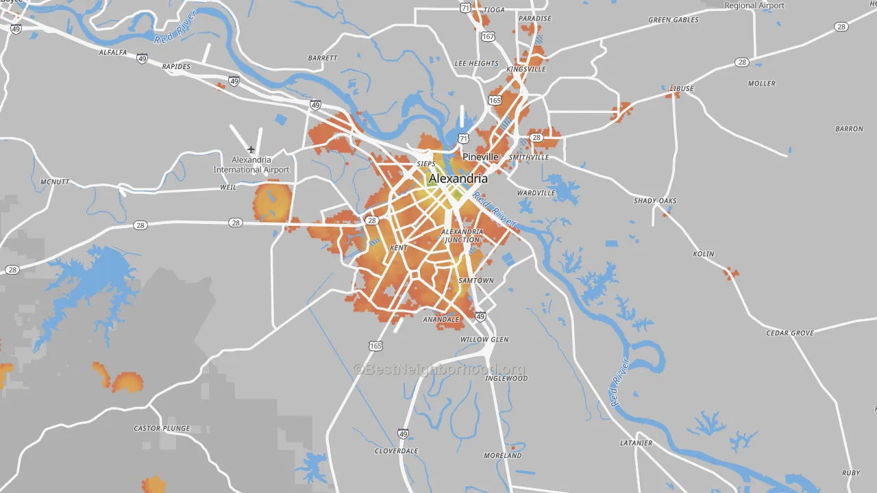 Bike Grade map of Rapides Parish, LA