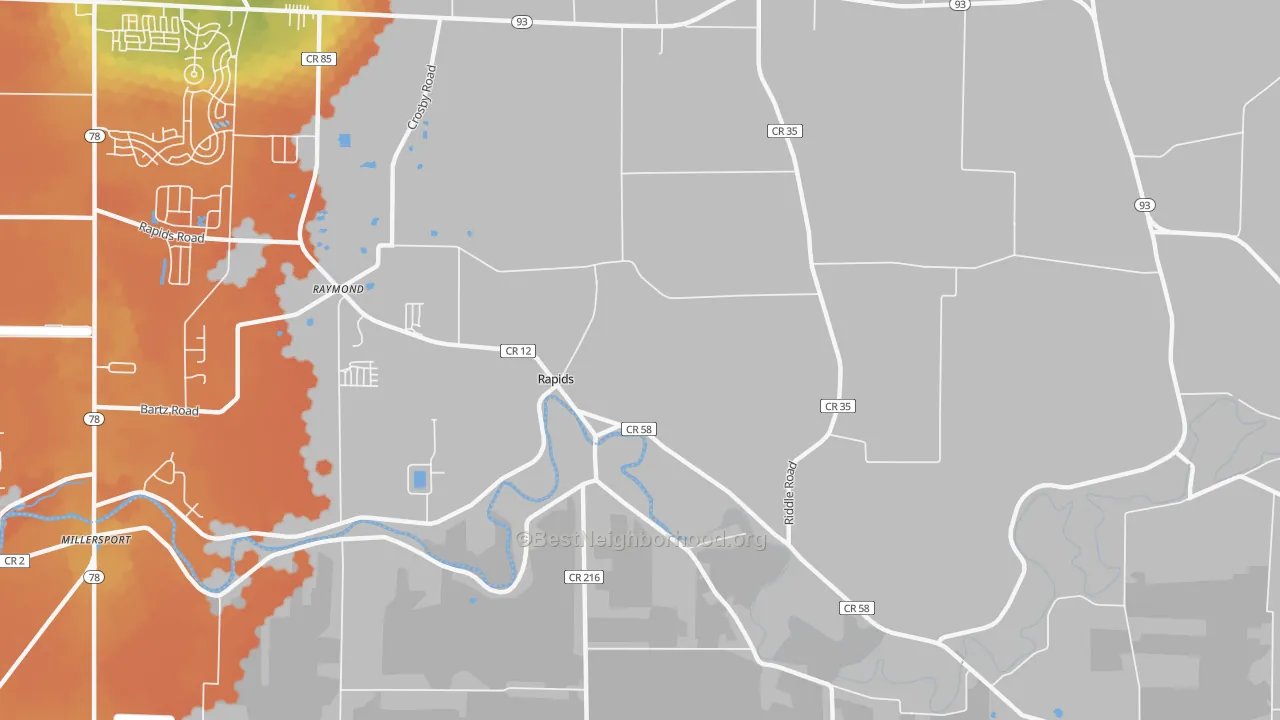 Bike Grade map of Rapids, NY