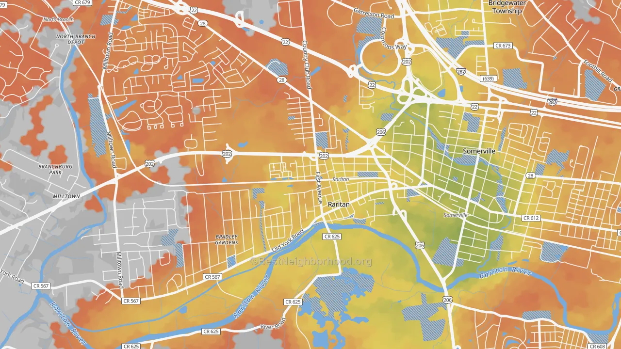 Bike Grade map of Raritan, NJ